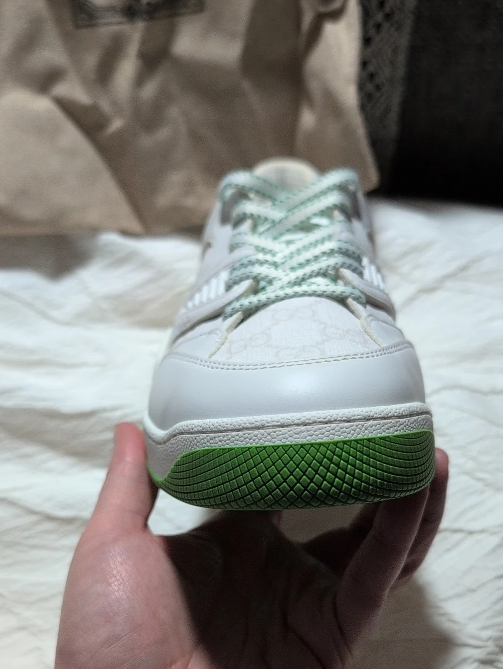 Gucci Basket Low Sneaker RIGHT SHOE ONLY White Green Demetra Men's 7